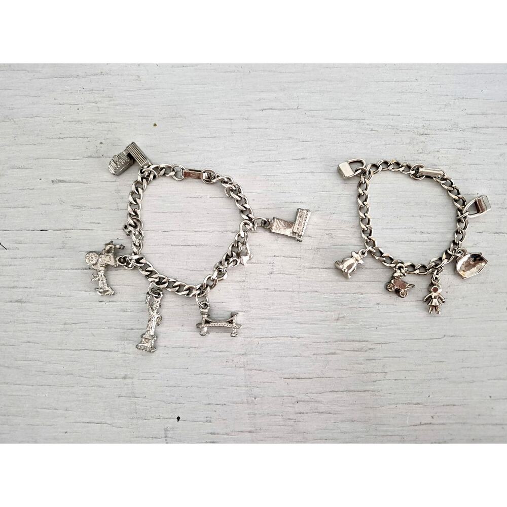 Vintage Lot of 2 Silver-tone Charm Bracelets